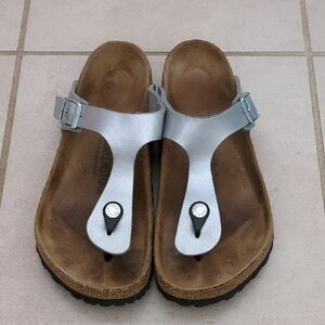 Birkenstock Women's Gizeh Birko Flo, Silver, Size 39